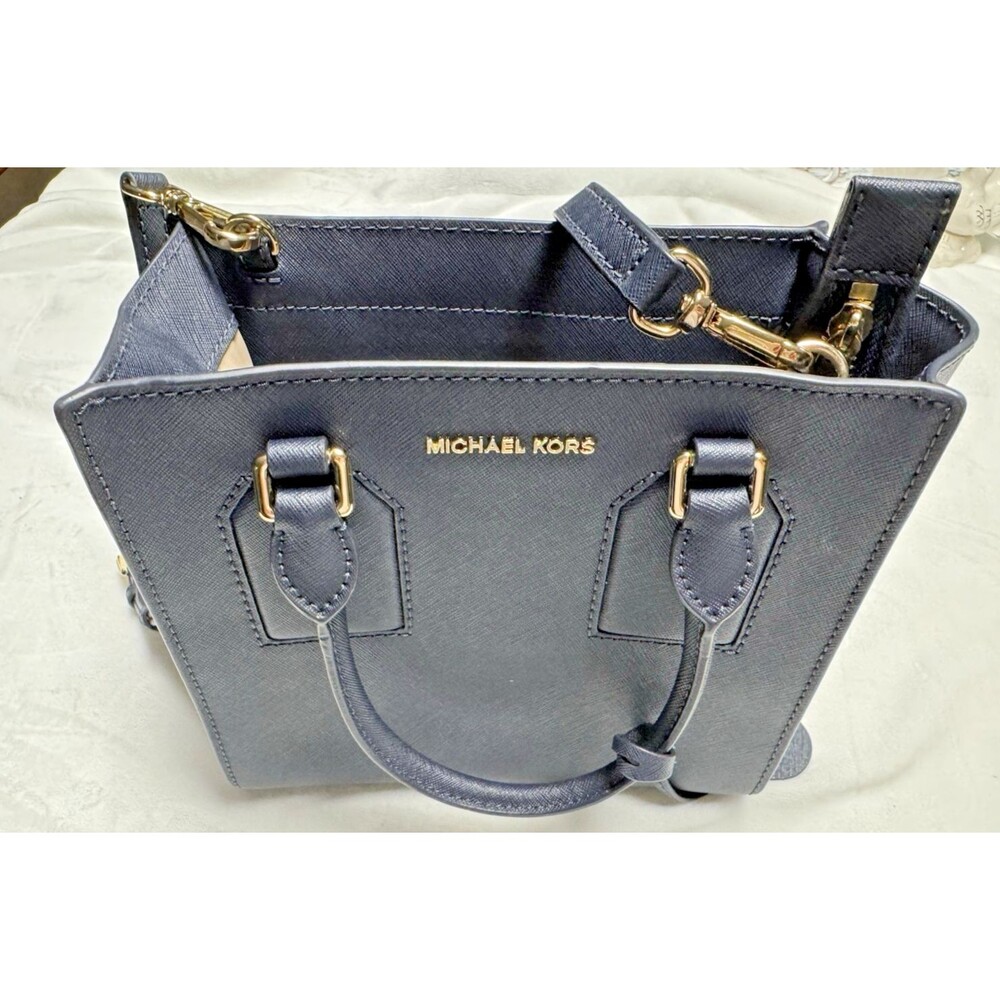Michael Kors Womens Purse Navy Blue Leather Admiral Messenger Bag Selby Medium